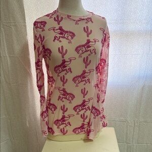 LDS MERIGOLD KISS Pink Cactus and Bull Print Women's Top